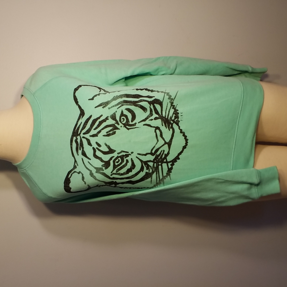 VICTORIA'S SECRET PINK XS Teal Crewneck Sweatshirt Tiger print PINK on back